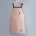 Waterproof kitchen apron with pockets, cute cartoon print, adjustable straps, beige main. - Regular Fit / Dusky Pink