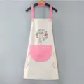 Cute cotton waterproof kitchen apron with pockets and hand towels for cooking baking women. - Hand-wipe Style / Grey with Pink Pocket