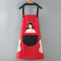 Red waterproof kitchen apron with cute cartoon graphic and handy pockets for cooking. - Red with Black Pocket