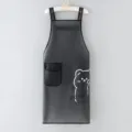 Grembiule da cucina trasparente impermeabile in TPU con simpatico design con tasca a orsetto - Tasca Laterale Orso / Esteso 95cm / Nero