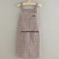 Breathable cotton plaid kitchen apron for women, comfortable cooking waist bib with pockets. - Coffee