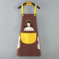 Waterproof kitchen apron with pockets cute cartoon design comfortable fabric for cooking baking - Coffee with Yellow Pocket