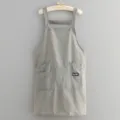 Solid color lightweight nylon apron, summer thin waterproof work apron with dual pockets. - Light Gray