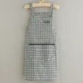 Breathable cotton kitchen apron for women, cute plaid cooking waist apron with pockets. - Green