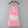 Waterproof pink kitchen apron with cute bunny print, hand wipe fleece pockets for cooking. - Pink with Grey Pocket (Hand-Wiping Style)
