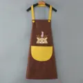 Cute cartoon kitchen apron with yellow pocket and straps waterproof cotton fabric daily wear - Coffee with Yellow Pocket