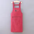 Red plaid cotton kitchen apron with pocket, comfortable sleeveless cooking apron for home use. - Jujube Red