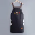 Grembiule da cucina nero impermeabile con spallacci marroni e asciugamani, variante nera. - Stile Asciugamani / Nero