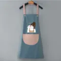 Grembiule da cucina giapponese impermeabile da donna, simpatico grembiule da cucina con tasca. - Azzurro polvere con tasca rosa