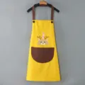 Cute waterproof kitchen apron for women, yellow and brown design with handy front pocket. - Yellow with Coffee Pocket