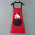 Delizioso grembiule da cucina impermeabile in stile giapponese con tasca rosso e nero. - Rosso con tasca nera