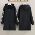 Fleece thickened long sleeve hooded waterproof apron work coat, warm winter outer wear. - XL / Black