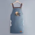 Grembiule da cucina impermeabile con tasca anteriore stampa orsetto carino e bretelle. - Stile Asciugamani / Blu cuoio