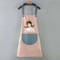 Grembiule da cucina impermeabile carino con tasche e asciugamani, design da cartoon. - Modello standard (senza asciugamani laterali) / Rosa antico con tasca blu