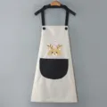 Cute waterproof kitchen apron for women, stylish cartoon deer design with convenient black pockets. - Grey with Black Pocket