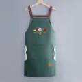 Green waterproof kitchen apron with pockets and wiping towel patches for cooking workwear. - Hand-wipe Style / Dark Green
