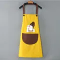 Cute Japanese style waterproof oil-proof apron for home kitchen cooking and housework. - Yellow with Coffee Pocket