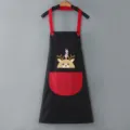 Waterproof kitchen apron for women, cute cartoon deer design with pockets and red straps. - Black with Red Pocket