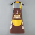 Grembiule da Cucina Marrone con Cervo Impermeabile con Tasche Gialle e Asciugamani Integrati - Caffè con tasca gialla