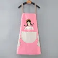 Pink kitchen waterproof apron featuring hand wipe fleece pockets and cute variant - Pink with Grey Pocket