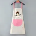 Cute waterproof kitchen apron with pink pockets, stylish Japanese style cooking workwear. - Grey with Pink Pocket