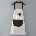 Cute Japanese style waterproof kitchen apron with cartoon print and convenient front pocket. - Grey with Black Pocket