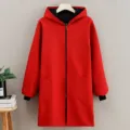 Giacca da lavoro rossa con cappuccio e maniche lunghe, felpata calda per la stagione invernale. - 5XL / Rosso