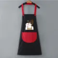 Cute Japanese style black and red waterproof kitchen cooking apron with lovely print - Black with Red Pocket
