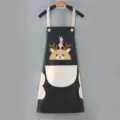 Grembiule da cucina impermeabile per cucinare, con tasche e asciugamani laterali, simpatico cervo. - Nero con tasca grigia