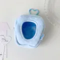 Close-up detail of a blue star-patterned plush doll display bag featuring a heart hook. - Blue (Stars)