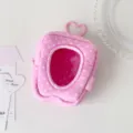 Pink polka dot plush doll display bag with heart-shaped ring and window - Rose Red (Polka Dot)
