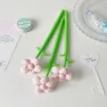 Detailed view of three creative fabric flower pens with pink plaid decorative tops - Pink Plaid