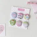 Set of 6 cute 25mm cartoon button badges with various pastel patterns and designs - 6 Pieces/Set / White