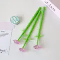 Elegant set of 3 creative rose-shaped gel pens with crystal purple flower heads - Purple