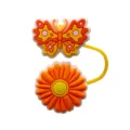 Cute silicone butterfly and daisy straw topper charm detail for cups and drinkware - Orange Butterfly