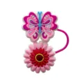 Close-up detail shot of the cute silicone straw topper featuring a butterfly and flower design. - Pink Butterfly 1