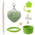 Stanley bekers accessoires set inclusief siliconen hoes, rietje topper en leuke pompon. - Grasgroen