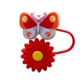 Silicone straw cover detail featuring vibrant butterfly and red flower design for 10mm cups. - Red Butterfly