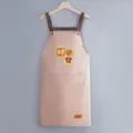 Waterproof oil-proof kitchen apron with cute cartoon print, adjustable straps and dual pockets. - Regular Fit / Pink