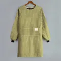 Green white striped long sleeve kitchen apron smock housework cooking work wear breathable cotton - Green