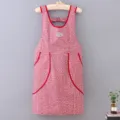Waterproof kitchen apron for home housework, red plaid sleeveless cleaning workwear with pockets. - Jujube Red