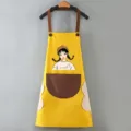 Cute waterproof kitchen cooking apron with pockets and hand wipe patches for women - Yellow with Coffee Pocket