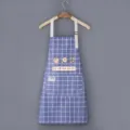 Waterproof oil-proof kitchen apron with pockets, plaid design, stylish cooking workwear for women. - Regular Fit / Blue