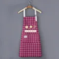 Waterproof kitchen apron with cute grid pattern, pocket and adjustable straps for cooking. - Regular Fit / Burgundy