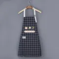 Waterproof kitchen apron with grid pattern, cute strawberry and flower print for cooking daily use. - Regular Fit / Black