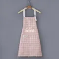 Cute pink grid waterproof kitchen apron for women, stylish cooking waist apron with pockets. - Regular Fit / Dusky Pink