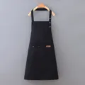 Black work apron with front pocket and adjustable strap for kitchen coffee shop use - Neck Lanyard / Black