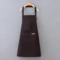 Brown waterproof cotton work apron for coffee shop and kitchen with pockets and buttons - Neck Lanyard / Coffee