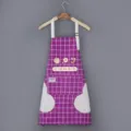 Purple grid waterproof kitchen apron with wipe hands pockets for cooking women fashion - Hand-wipe Style / Purple