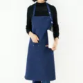 Dark blue work apron, cotton blend kitchen apron with large pockets and adjustable strap - Neck Lanyard / Blue